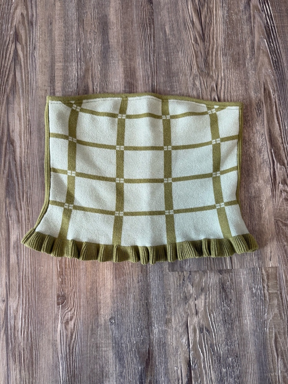 Anthropologie Daily Practice Rosie Tube Top Sweater Blue/Green Plaid, Ruffle XXS